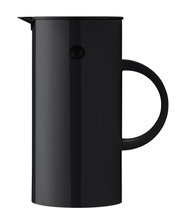 Zwarte thermoskan, 0,5 l, zijaanzicht met handvat en schenktuit