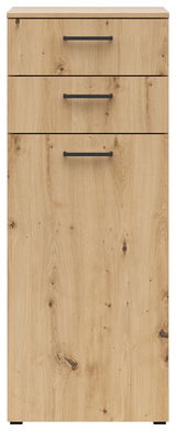 Kommode aus Holz mit drei Schubladen und schwarzen Griffen, Frontalansicht