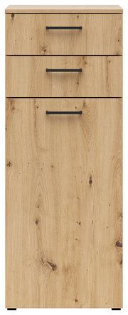 Kommode aus Holz mit drei Schubladen und schwarzen Griffen, Frontalansicht