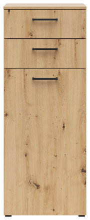 Kommode aus Holz mit drei Schubladen und schwarzen Griffen, Frontalansicht