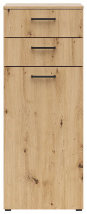 Kommode aus Holz mit drei Schubladen und schwarzen Griffen, Frontalansicht