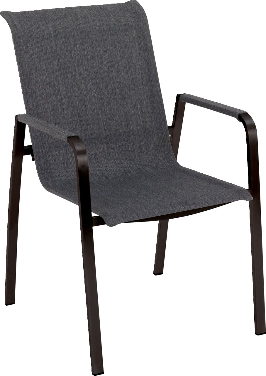 Amatio Stapelsessel CAP BENAT Moderner Stapelsessel mit dunklem Metallrahmen und grauem Stoffbezug, seitliche Perspektive