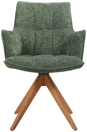 Grüner Sessel mit Holzbeinen, Frontalansicht