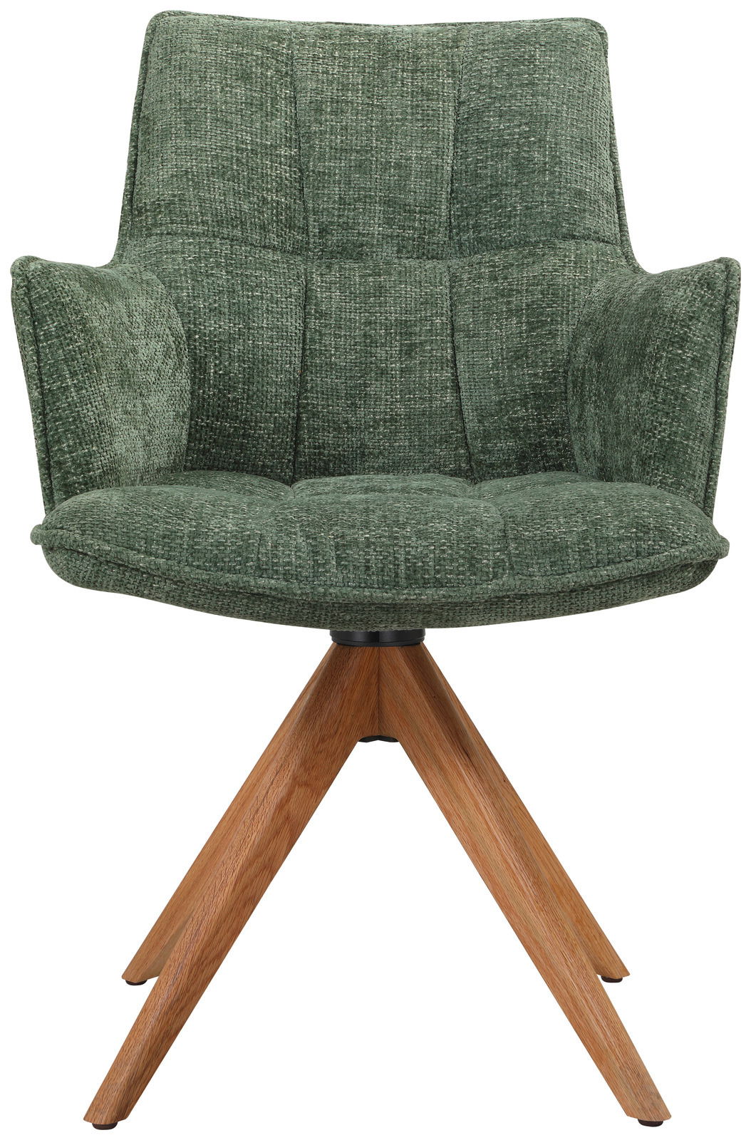 Grüner Sessel mit Holzbeinen, Frontalansicht