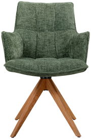 Grüner Sessel mit Holzbeinen, Frontalansicht