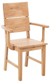 Houten stoel met armleuningen, van licht hout, zijaanzicht