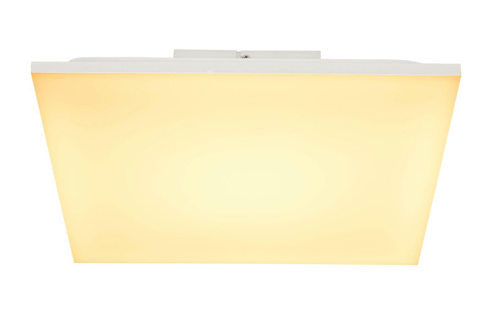 LED-Deckenleuchte Talvi in quadratischer Form, leuchtend in warmem Gelbton, Ansicht von unten