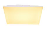 LED-Deckenleuchte Talvi in quadratischer Form, leuchtend in warmem Gelbton, Ansicht von unten