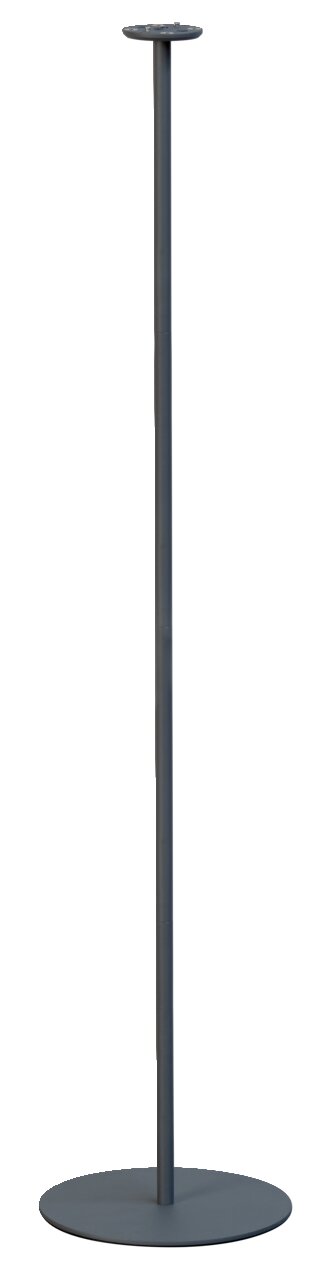 Schwarzes Gestell für Akku-Windlicht, frontal abgebildet, mit rundem Sockel und schlankem Stab.
