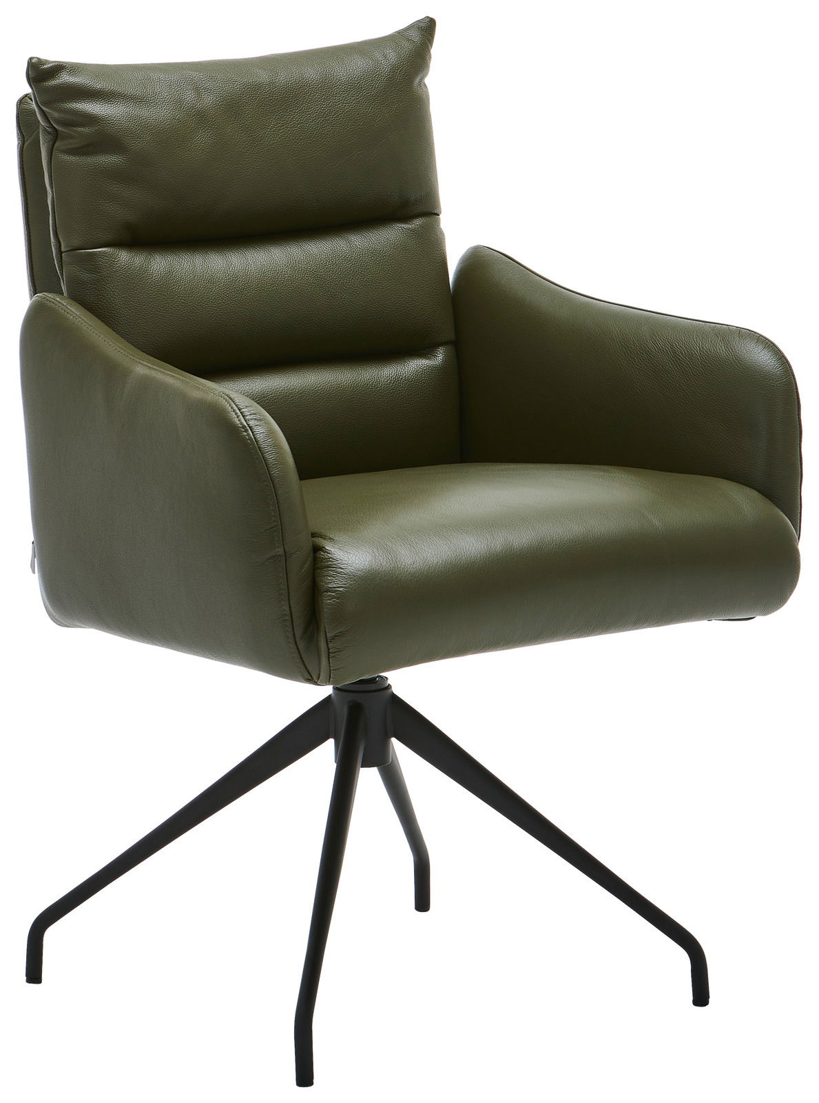 Welnova Armlehnstuhl HUDSON Grüner Armlehnstuhl mit gepolstertem Sitz und Rückenlehne, auf schwarzem Metallgestell, seitliche Perspektive