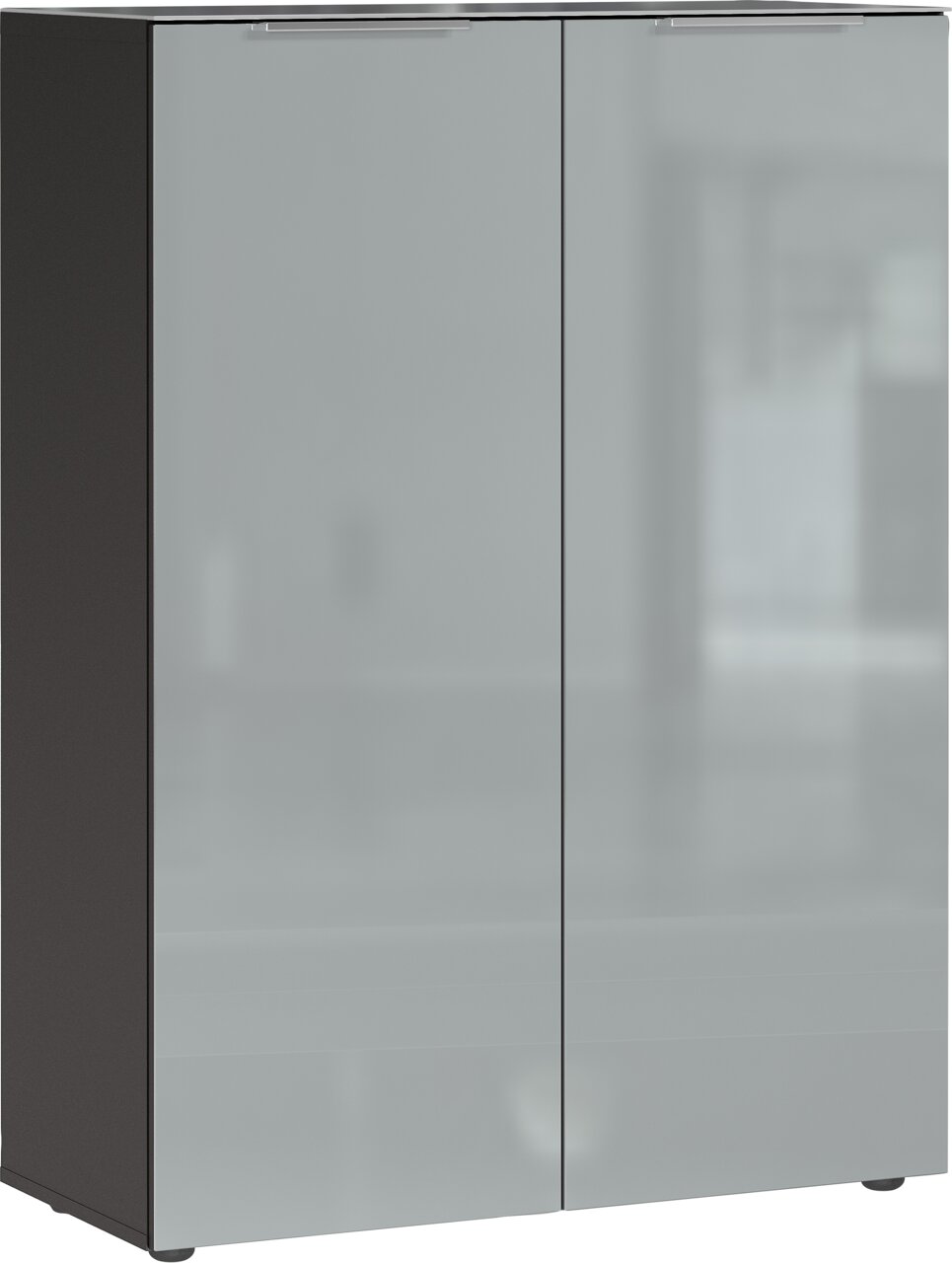 Moderner Schuhschrank mit zwei glänzenden Türen, Frontalansicht