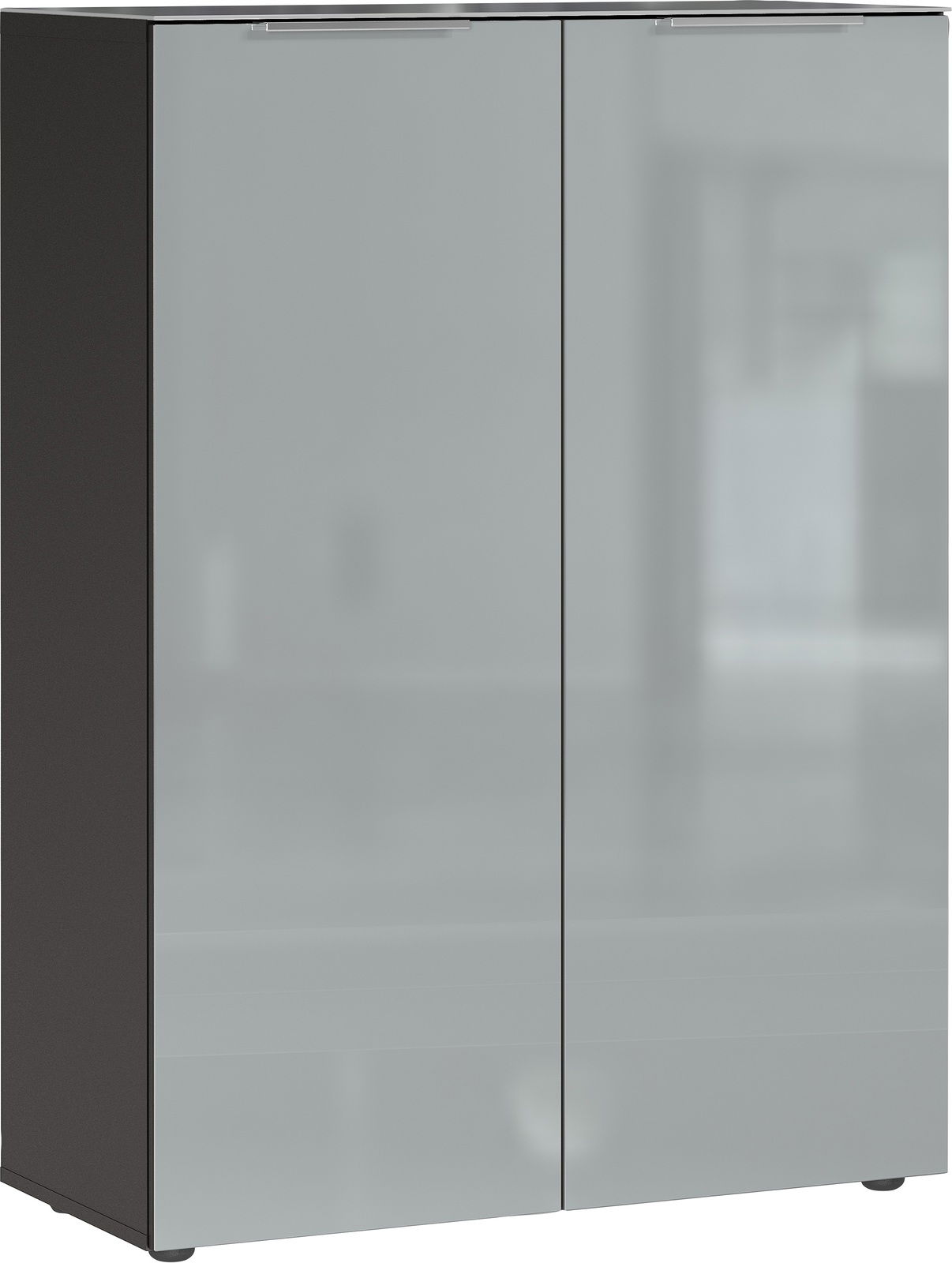 Moderner Schuhschrank mit zwei glänzenden Türen, Frontalansicht