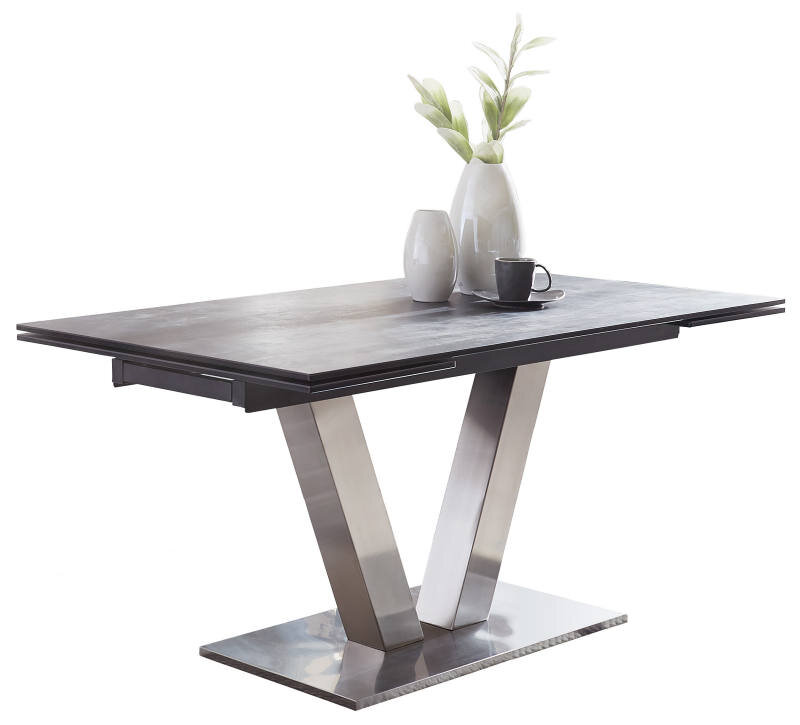 Novel Esstisch GRANADA Moderner Esstisch mit V-förmigem Metallgestell und dunkler Tischplatte, seitliche Perspektive