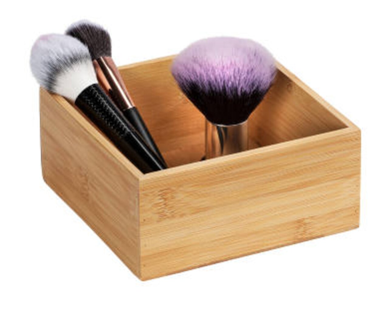 Wenko Bambus Ablage M TERRA Bambus Ablage Terra M mit Make-up-Pinseln, seitliche Perspektive