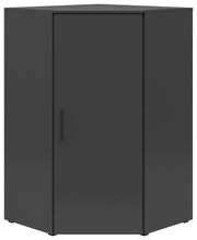 Dunkelgraue Eckkommode mit einer Tür, frontal abgebildet.