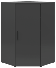 Dunkelgraue Eckkommode mit einer Tür, frontal abgebildet.