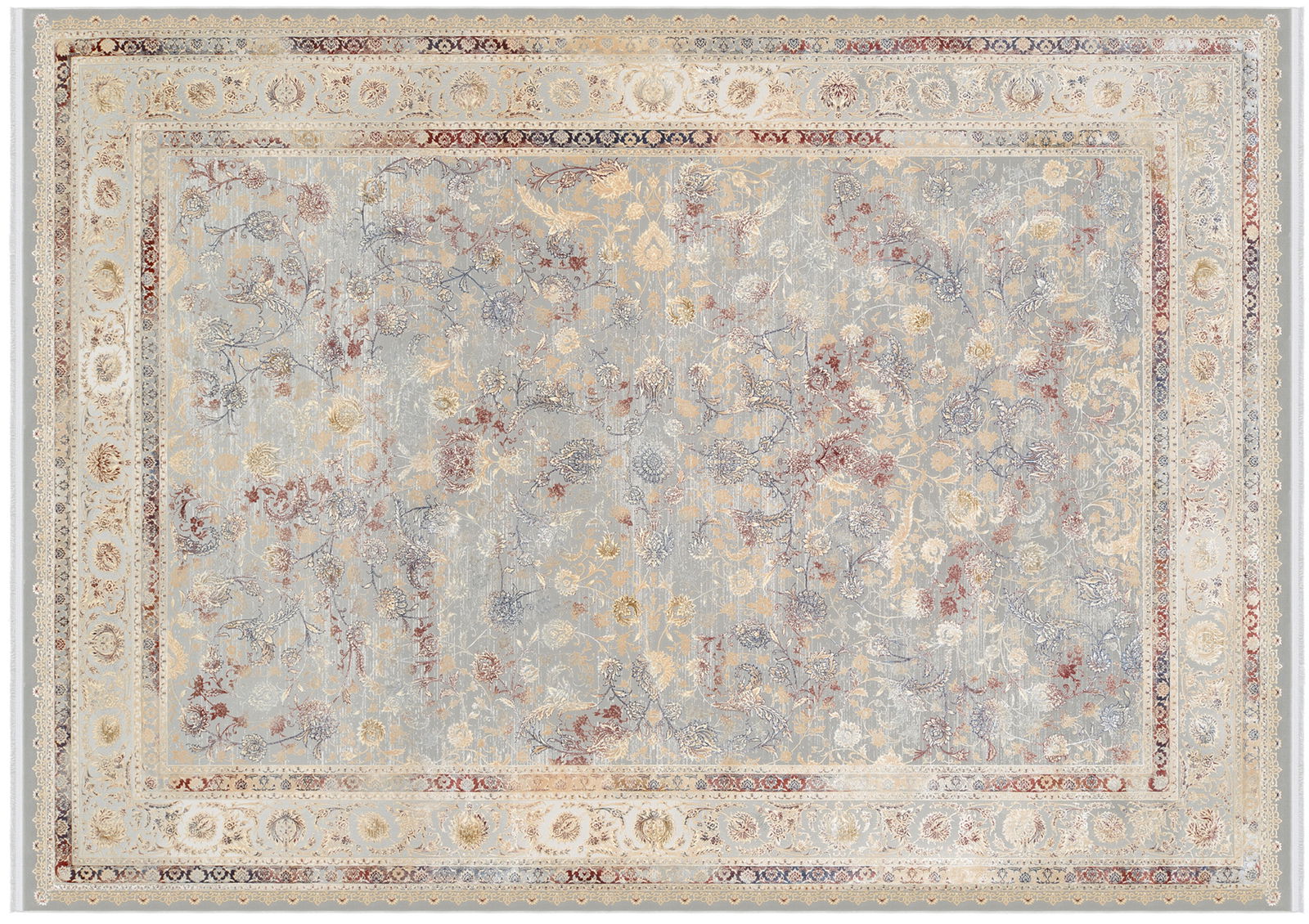 Orientteppich mit floralem Muster in sanften Farben, Draufsicht