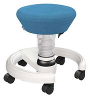 Blauer Sitzhocker für Kinder mit Rollen, seitliche Perspektive
