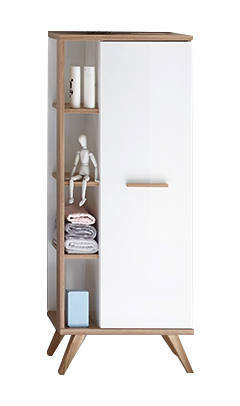 XORA Midischrank NOVENTA Moderner Midischrank mit weißer Tür und offenen Regalfächern, frontal abgebildet.