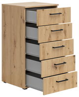 Kommode aus Holz mit vier offenen Schubladen, seitliche Perspektive