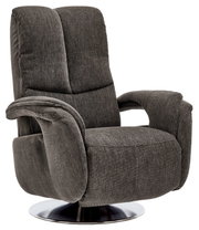 Grijze tv-fauteuil met draaibare metalen voet, zijaanzicht