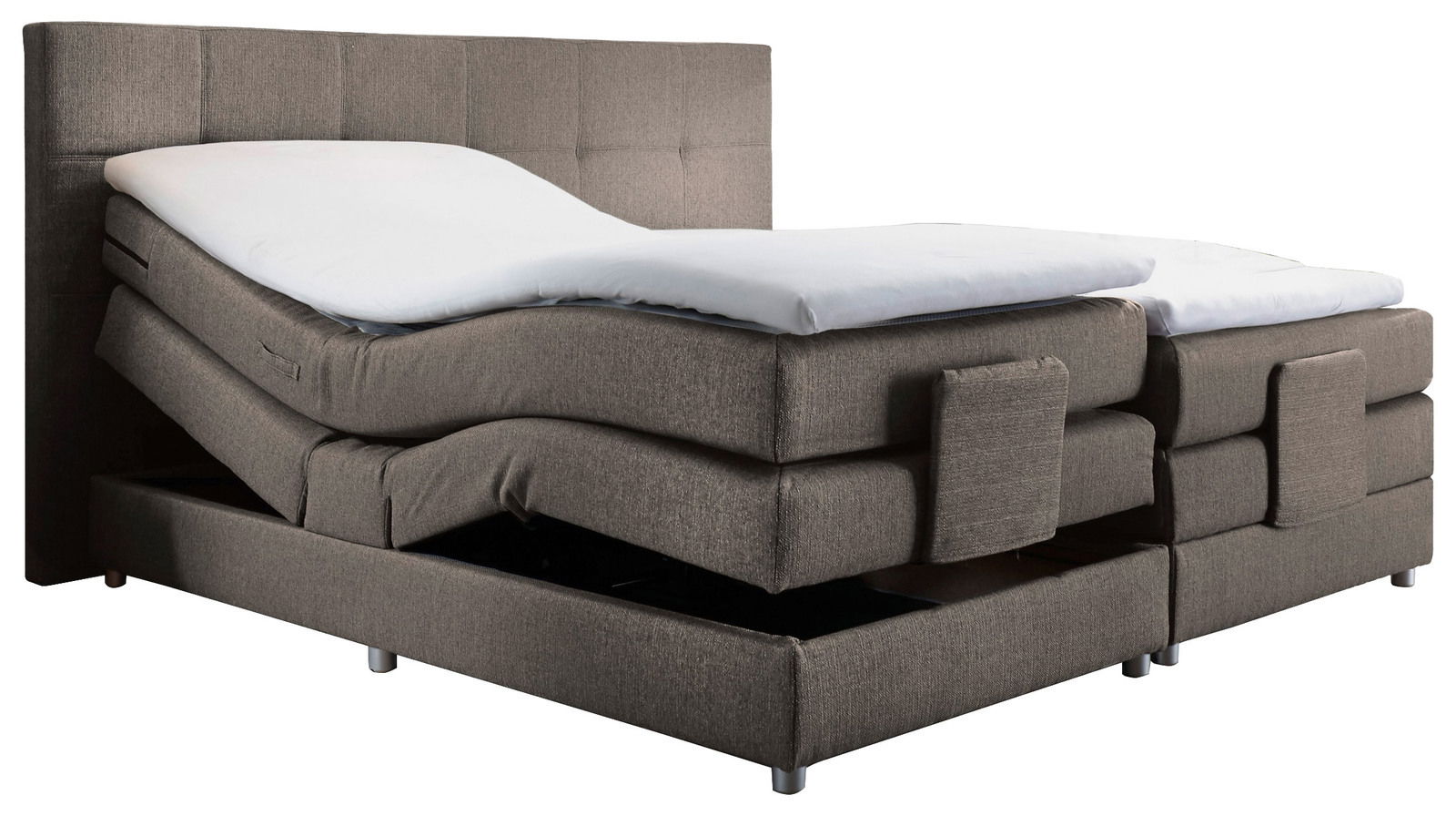 Boxspringbett mit verstellbaren Matratzen, seitliche Perspektive