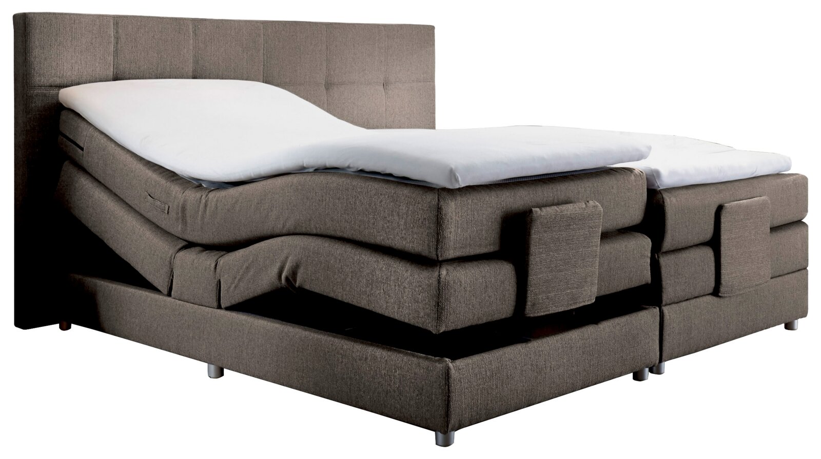 Boxspringbed met verstelbare matrassen, zijaanzicht
