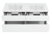Weiße Badkombination mit zwei Waschbecken und vier Schubladen, Ansicht von vorne