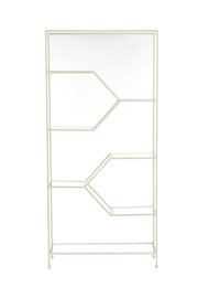 Modernes Standregal aus Metall mit geometrischem Design, frontal fotografiert.