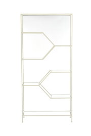 Modernes Standregal aus Metall mit geometrischem Design, frontal fotografiert.