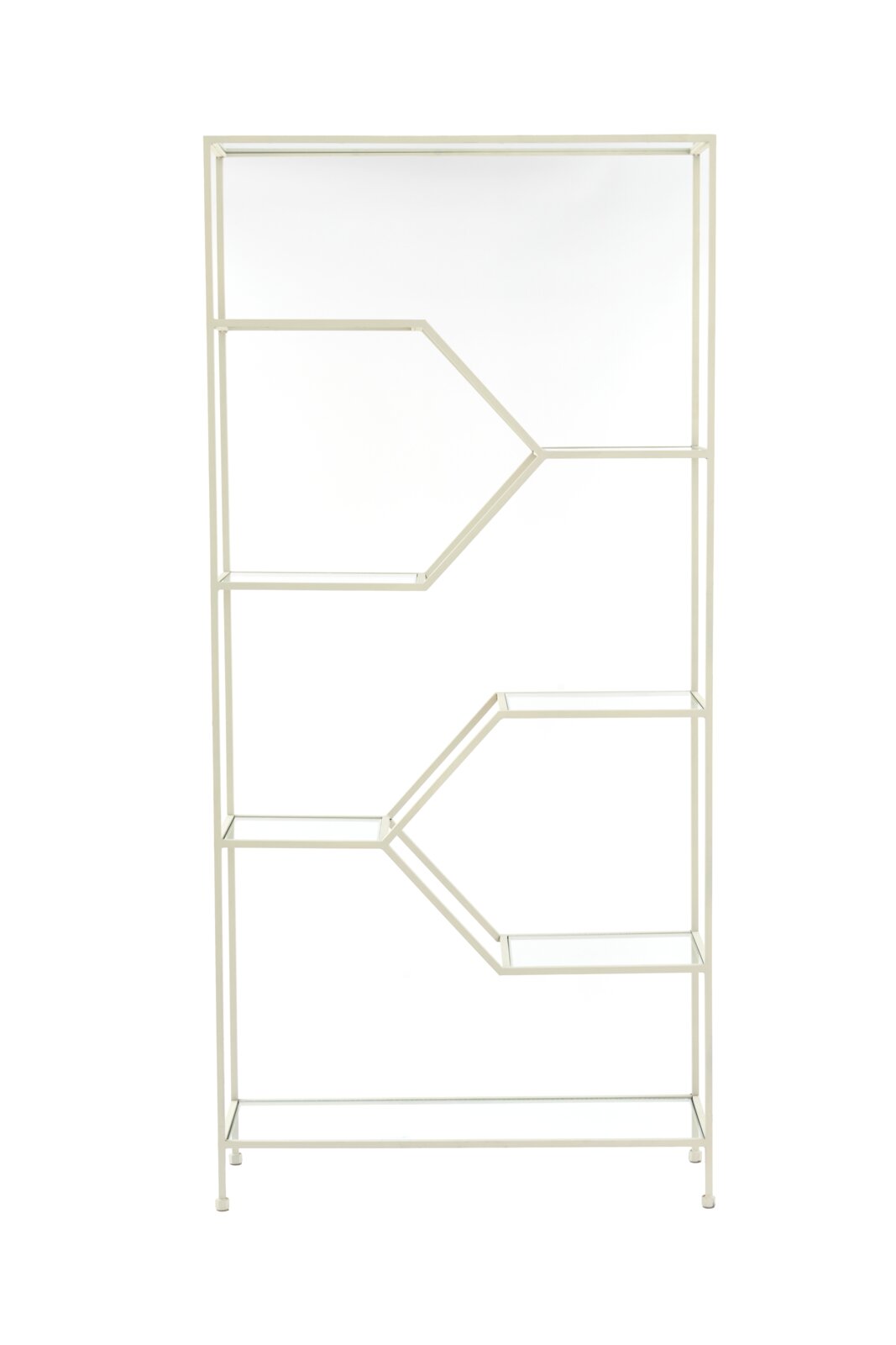 Modernes Standregal aus Metall mit geometrischem Design, frontal fotografiert.