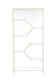 Modernes Standregal aus Metall mit geometrischem Design, frontal fotografiert.