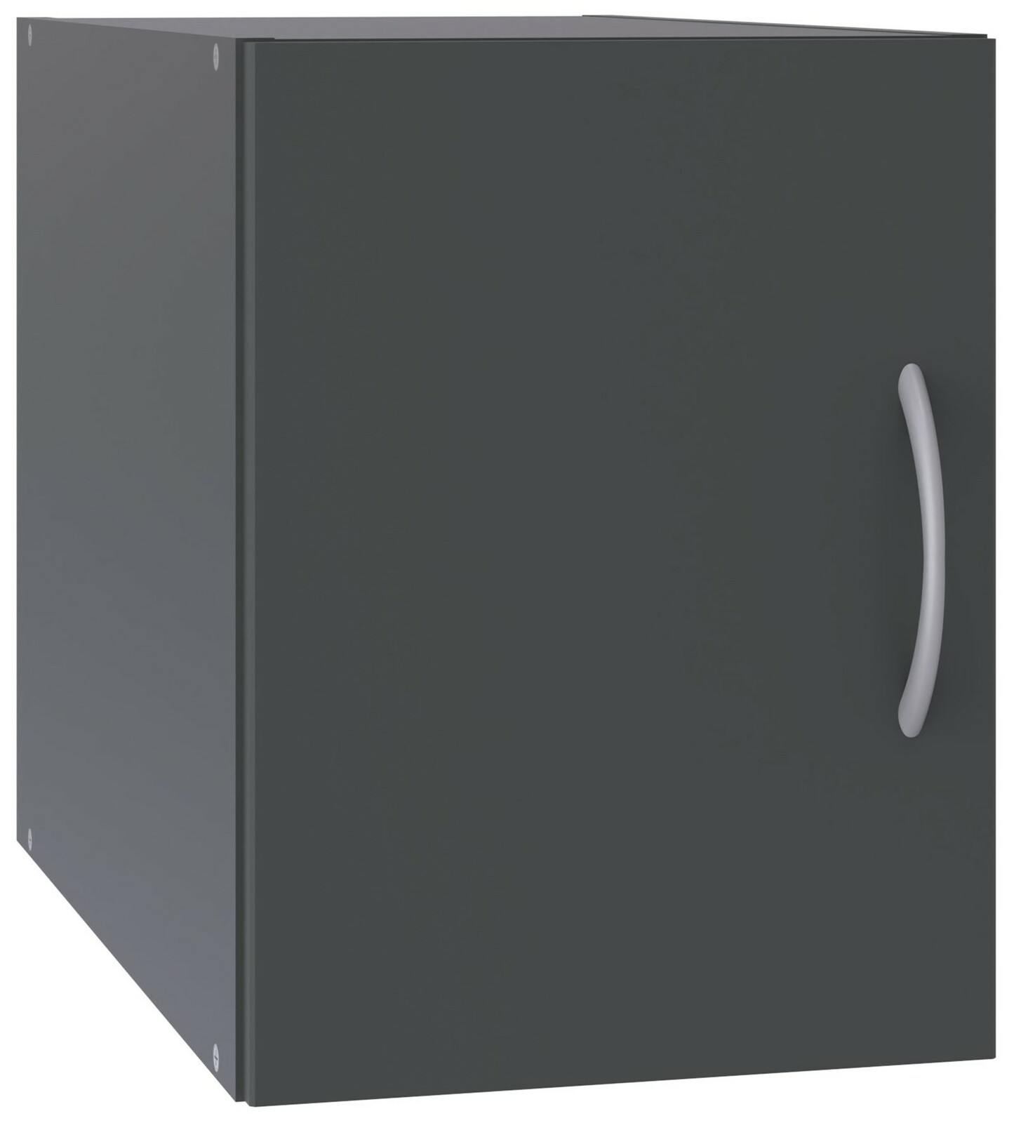 XORA Aufsatz T54 MULTIRAUMKONZEPT Schwarzer Schrankaufsatz mit silbernem Griff, seitliche Perspektive