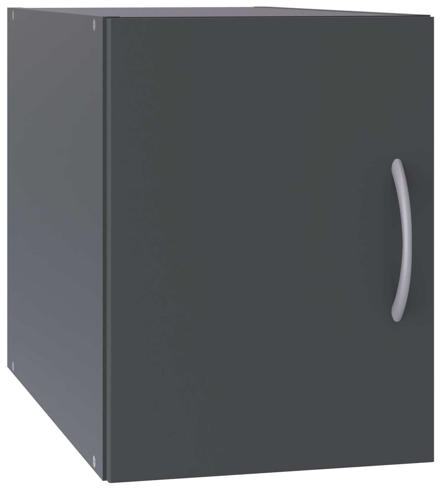 XORA Aufsatz T54 MULTIRAUMKONZEPT Schwarzer Schrankaufsatz mit silbernem Griff, seitliche Perspektive