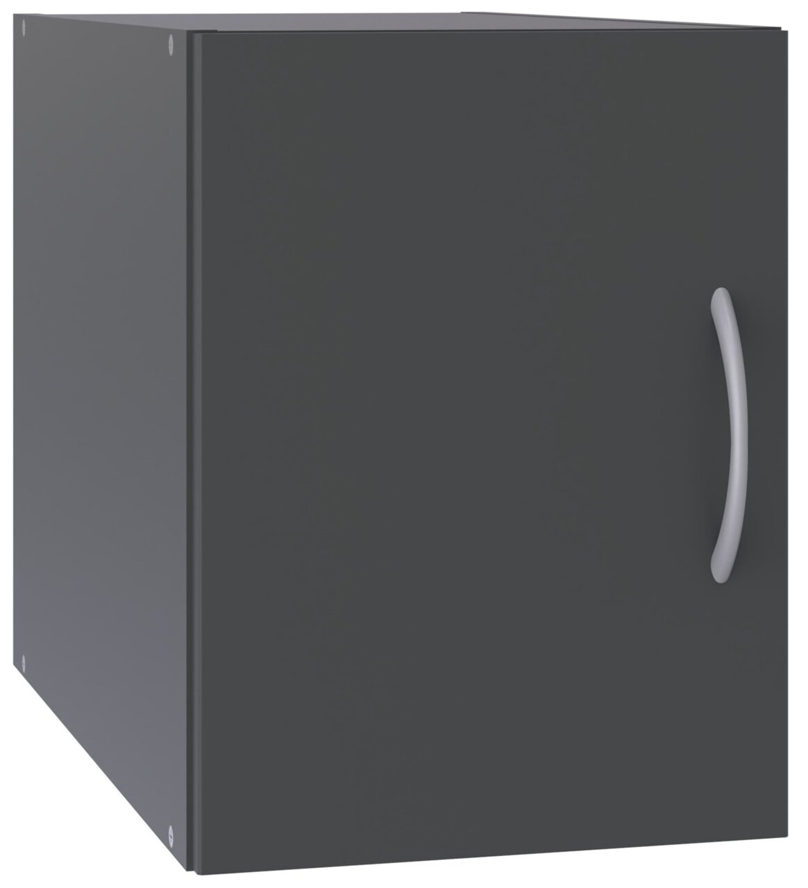 XORA Aufsatz T54 MULTIRAUMKONZEPT Schwarzer Schrankaufsatz mit silbernem Griff, seitliche Perspektive