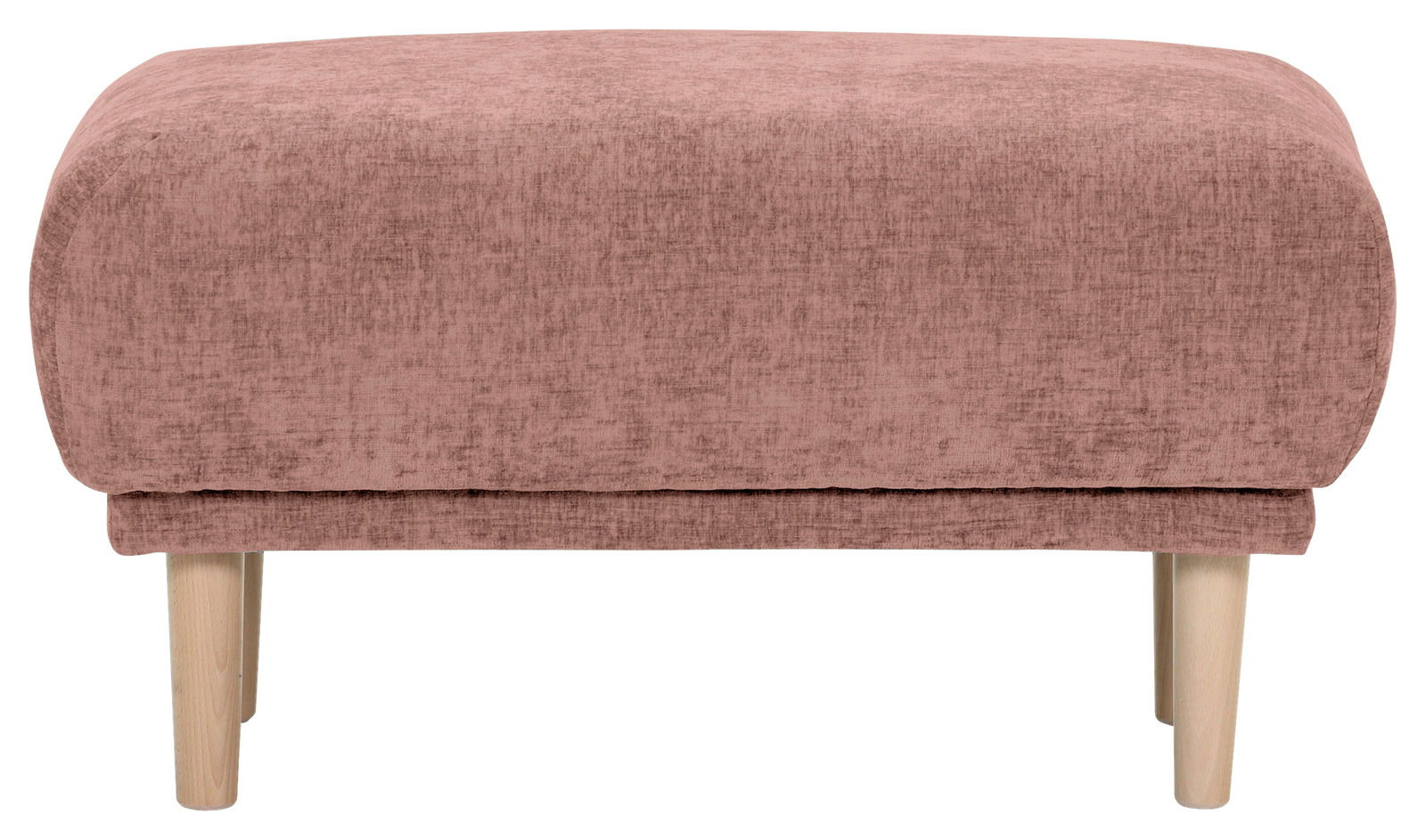 Rosa Hocker mit Holzbeinen, Vorderansicht