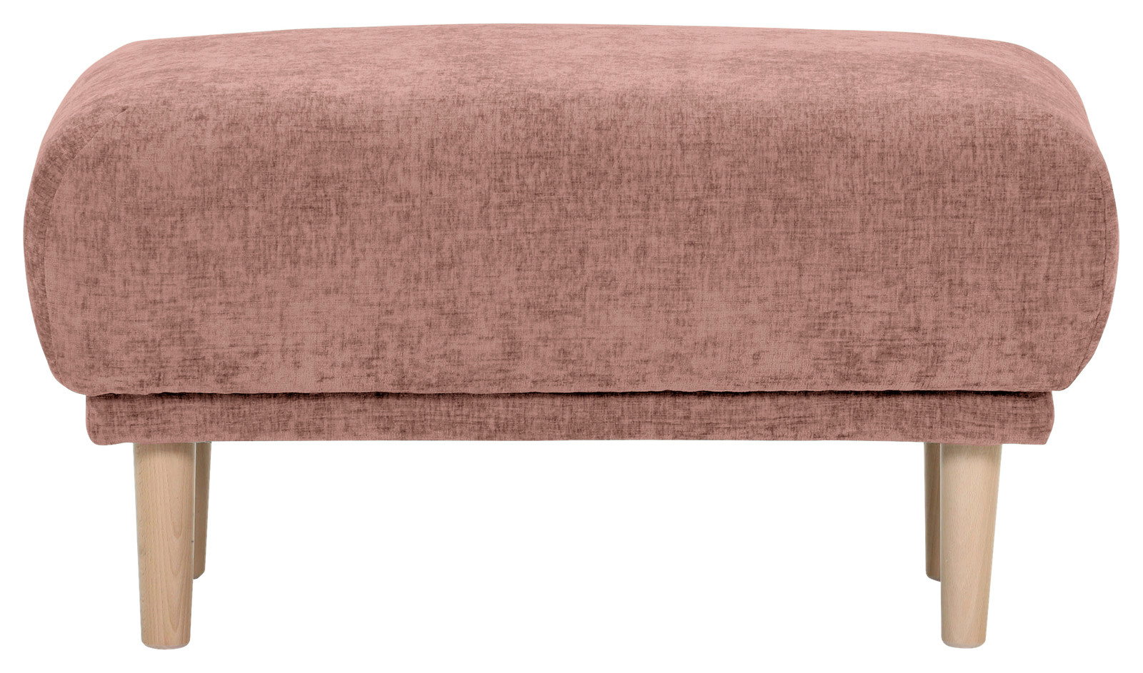 Rosa Hocker mit Holzbeinen, Vorderansicht
