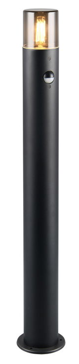 Schwarzer Pfosten HOOSIC mit integriertem Licht, frontal abgebildet.