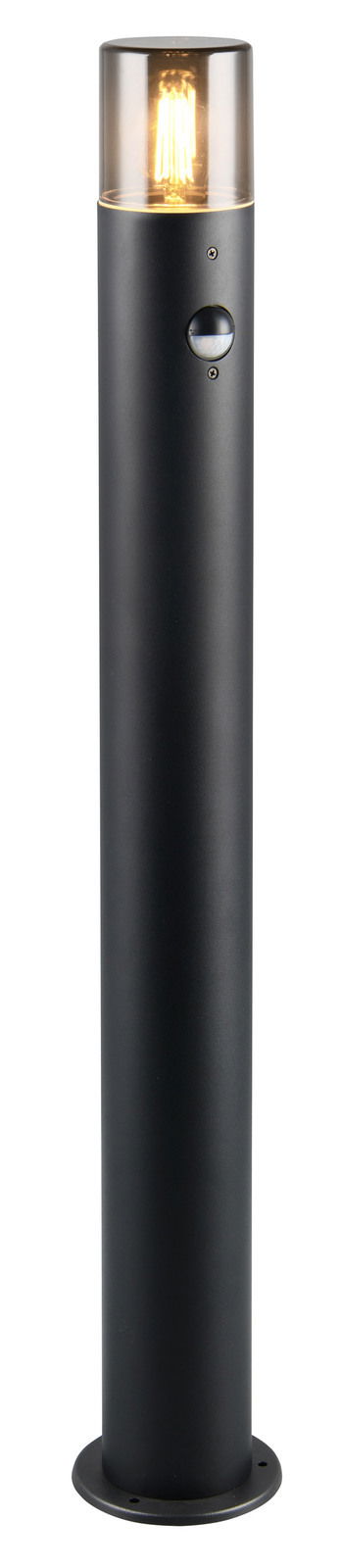 Schwarzer Pfosten HOOSIC mit integriertem Licht, frontal abgebildet.