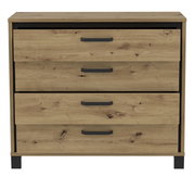 Kommode aus Holz mit drei Schubladen und schwarzen Griffen, Frontalansicht