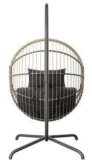 Hängesessel aus Rattan mit schwarzem Kissen, Vorderansicht