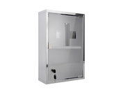 Medizinschrank Large aus Metall mit Glastür, seitliche Perspektive, mit Schloss und Schlüsseln.