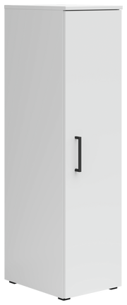 Weißer Mehrzweckschrank mit schwarzem Griff, seitliche Perspektive