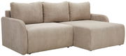 Beiges Ecksofa JENIFER mit geripptem Stoffbezug, dreisitzig, mit rechter Armlehne, Perspektive von vorne links