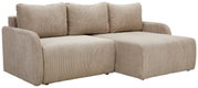 Beiges Ecksofa JENIFER mit geripptem Stoffbezug, dreisitzig, mit rechter Armlehne, Perspektive von vorne links