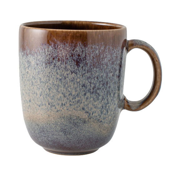 Like by Villeroy & Boch Kaffeetasse LAVE BEIGE Beigefarbener Kaffeebecher Lave 340ml mit Henkel, seitliche Perspektive