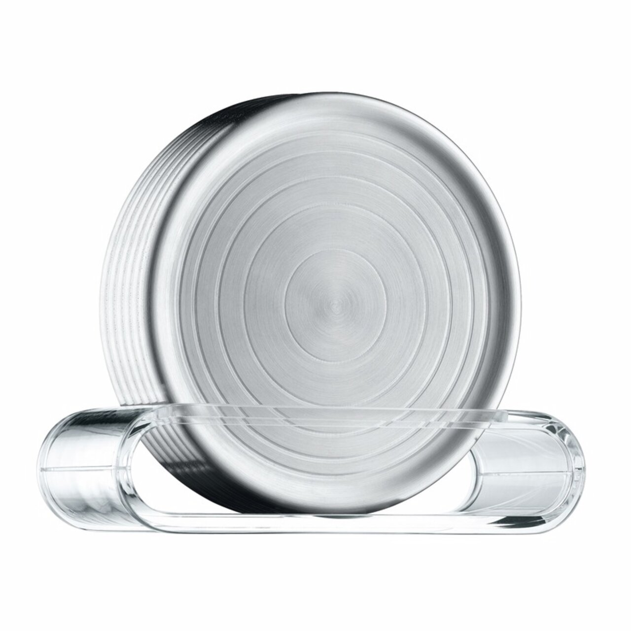 Gläserteller aus Glas mit kreisförmigem Muster, seitliche Perspektive