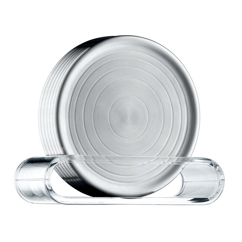 Gläserteller aus Glas mit kreisförmigem Muster, seitliche Perspektive