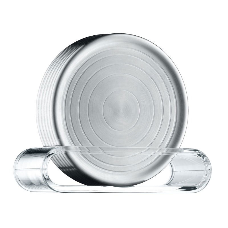 Gläserteller aus Glas mit kreisförmigem Muster, seitliche Perspektive