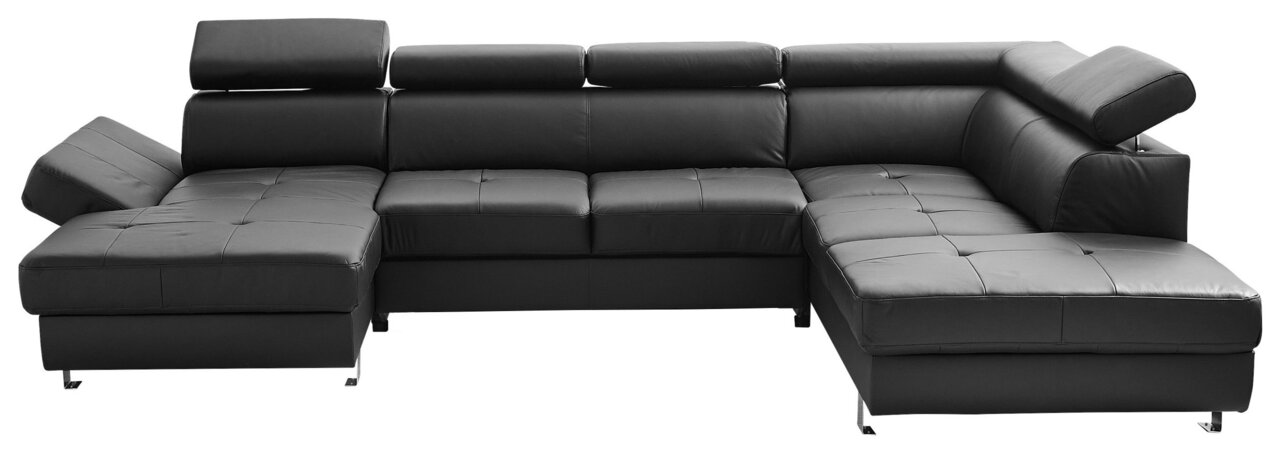 Stylife Wohnlandschaft TORINO Schwarze Polsterrundecke in L-Form mit verstellbaren Kopfstützen, Vorderansicht